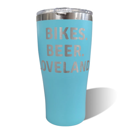 "Bikes. Beer. Loveland." 20 oz. Stainless Steel Tumbler